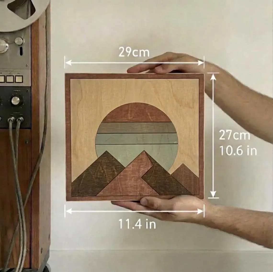 Layered Wood Mountain & Sunset Sculpture - 3