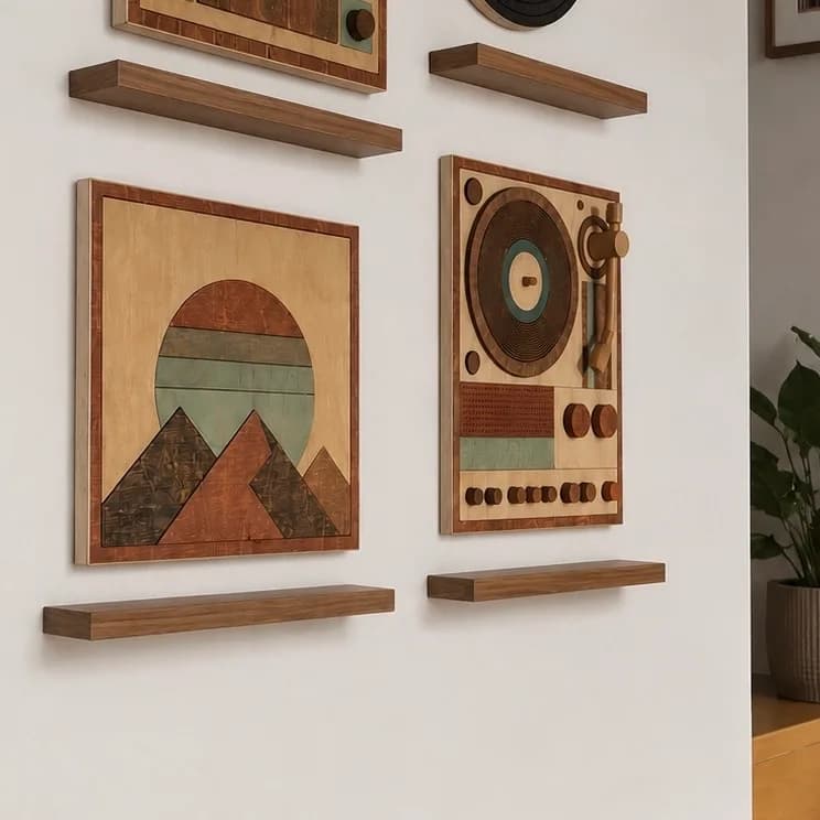 Layered Wood Mountain & Sunset Sculpture - 7