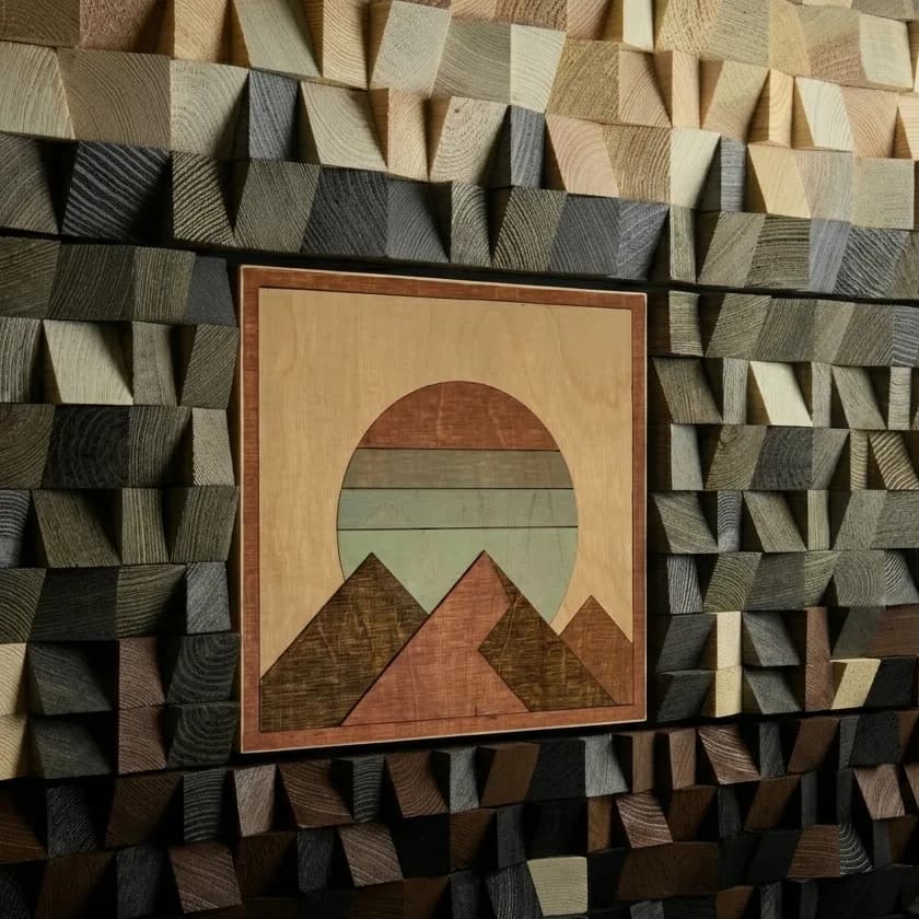 Layered Wood Mountain & Sunset Sculpture - 6