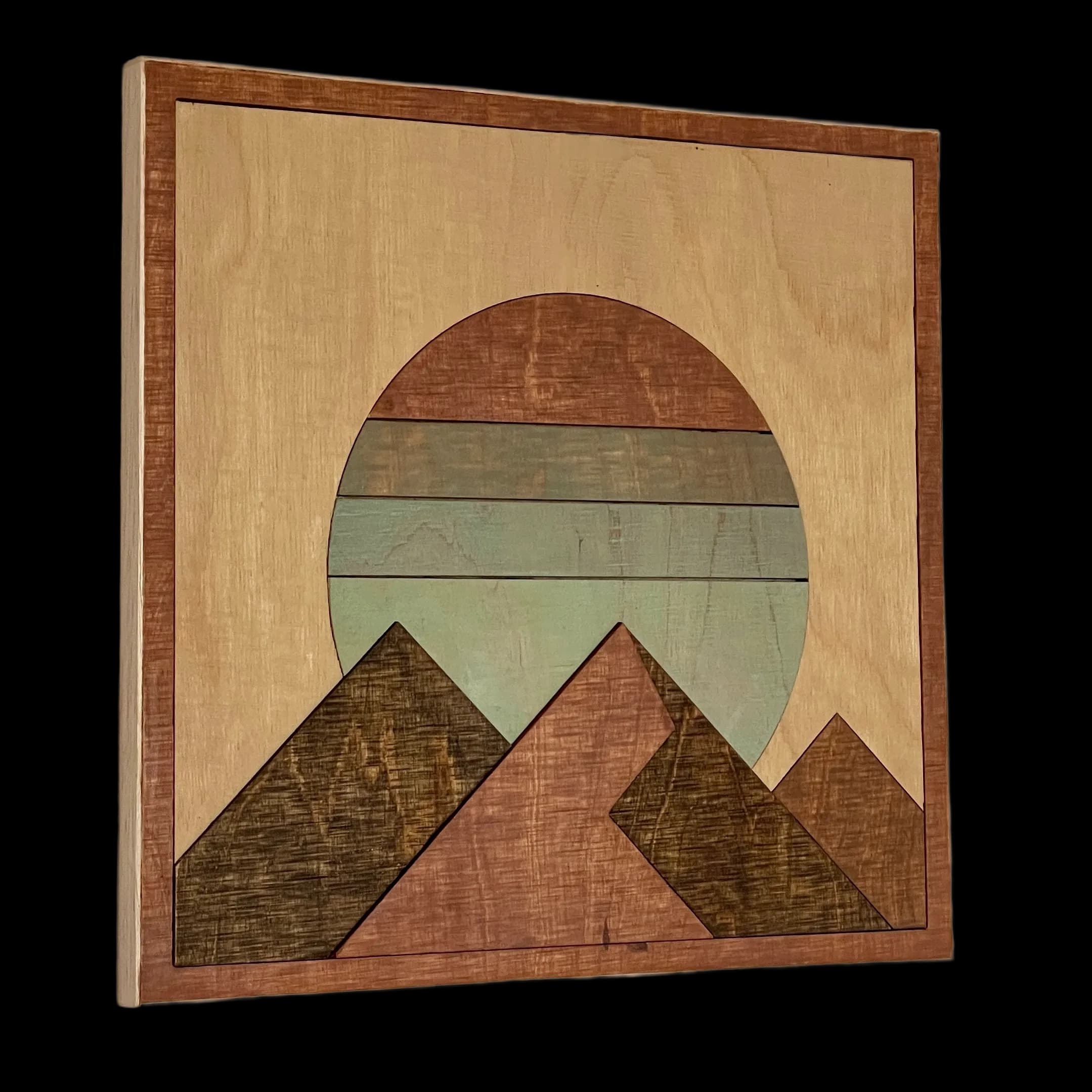 Layered Wood Mountain & Sunset Sculpture - 4