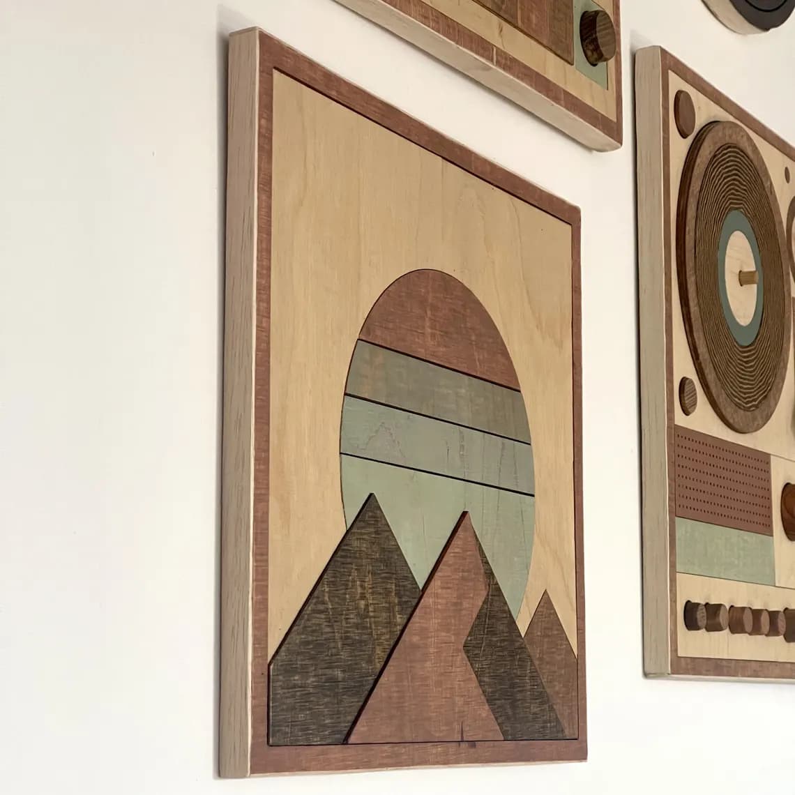 Layered Wood Mountain & Sunset Sculpture - 2